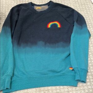 Aviator Nation Blue Ombre Crewneck Sweatshirt with Rainbow Accent